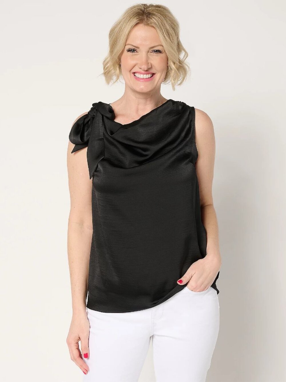 Me by Jennie Garth Barton Bow Blouse, Black Sz L a689182